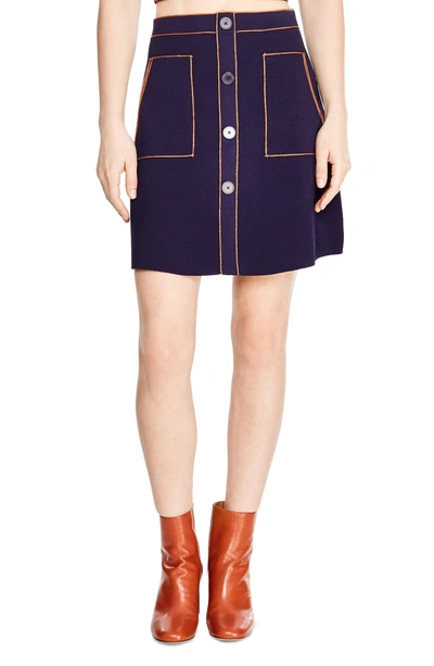 Sandro Heloise Contrast-stitched A-line Skirt In Navy Blue