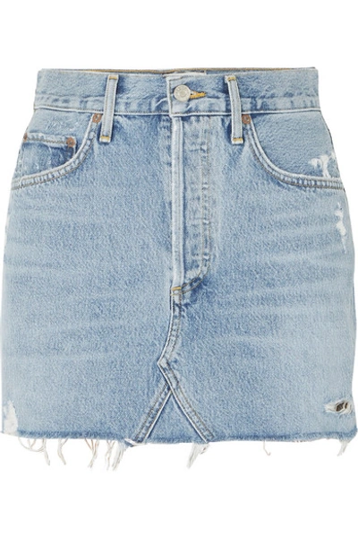 Agolde Quinn Distressed Denim Mini Skirt In Swapmeet