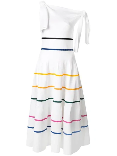 Carolina Herrera Off-the-shoulder Striped-knit A-line Midi Dress In White