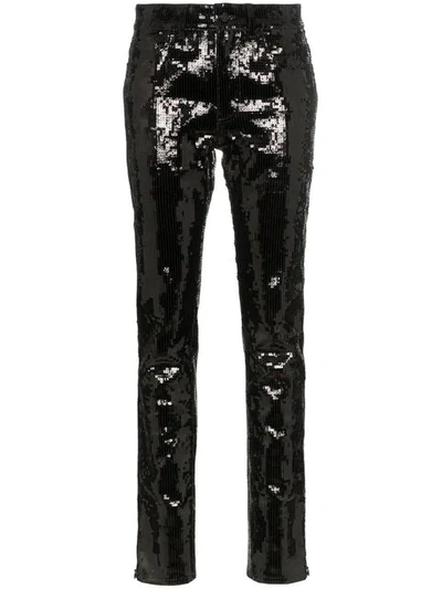 Saint Laurent Sequinned Slim-fit Cotton-blend Trousers In 1080 - Black