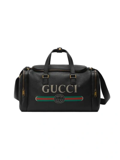 Gucci Logo印花真皮旅行包 - 黑色 In Black