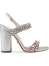 GUCCI METALLIC LEATHER SANDAL WITH CRYSTALS