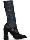 DOLCE & GABBANA BLACK 105 GLITTER SOCK INSERT LEATHER BOOTS