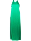 Rochas Long Envers Satin Dress In Green