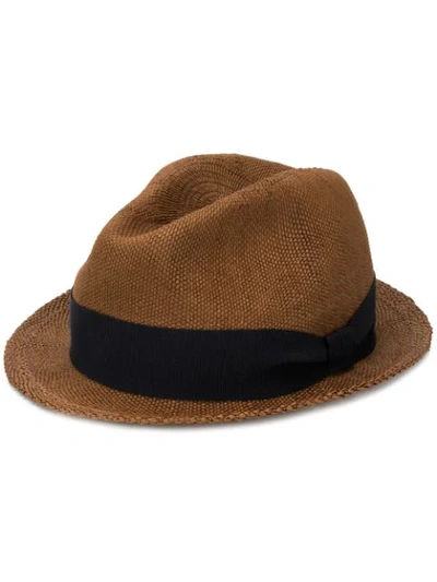 Eleventy Woven Fedora Hat In Brown