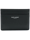 Saint Laurent Logo-print Pebble-grain Leather Cardholder In Black