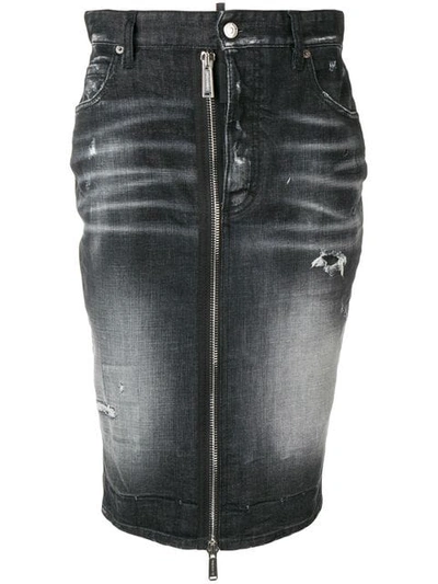 Dsquared2 Zip Detail Denim Skirt - 黑色 In Black