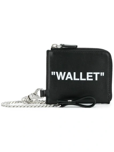 Off-white Quote Leather Chain Wallet In Black