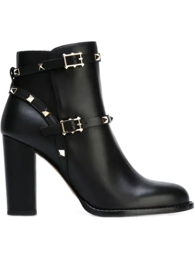 Valentino Garavani Rockstud 100 Black Leather Ankle Boots