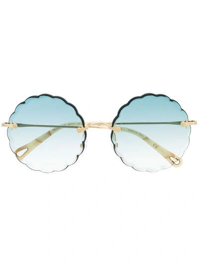 Chloé Rosie Scalloped Round-frame Sunglasses In Blue