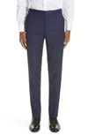 Hugo Boss Genius Slim-fit Micro-checked Super 130s Virgin Wool Trousers In Navy