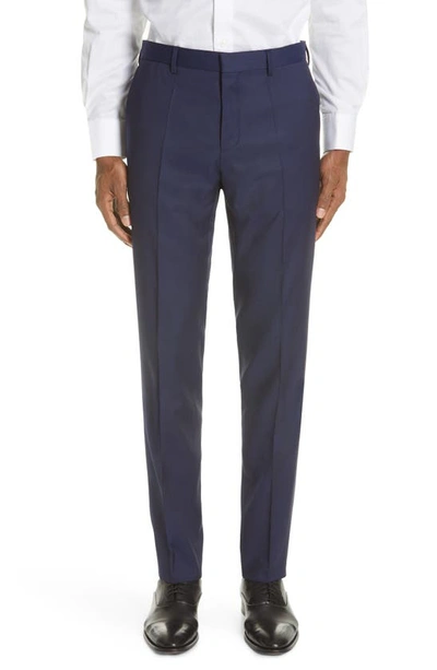 Hugo Boss Genius Slim-fit Micro-checked Super 130s Virgin Wool Trousers In Blue