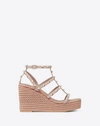 VALENTINO GARAVANI VALENTINO GARAVANI ROCKSTUD ANKLE STRAP WEDGE SANDAL IN CALFSKIN LEATHER 95 MM