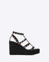 Valentino Rockstud Ankle Strap Wedge Sandal In Calfskin Leather 95 Mm In Black