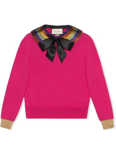 Gucci Cashmere Silk Knit Top With Detachable Collar - 粉色 In Pink