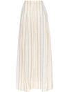 JACQUEMUS STRIPE EMBROIDERED HIGH WAISTED WIDE LEG TROUSERS