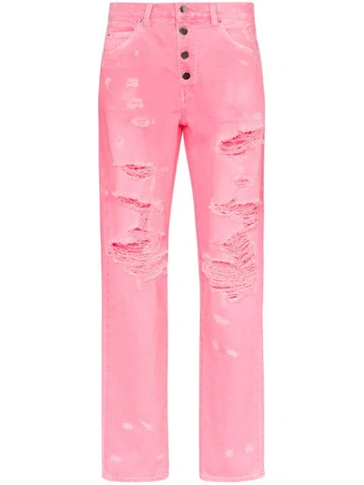 Amiri High-waisted Button-down Straight Leg Jeans In Pink