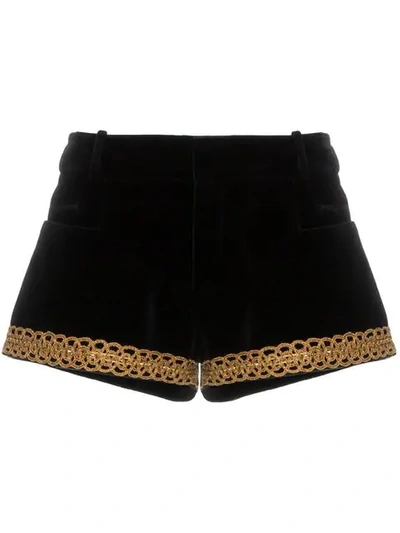 Saint Laurent Golden-embroidered Velvet Shorts In 1000 -  Black