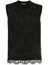 Dolce & Gabbana Sleeveless Lace Front Shell Top In Black
