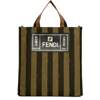 Fendi 条纹手提包 - F164h-tabacco Brown +black In Brown