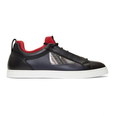 Fendi Monster Leather Tennis Trainers In Navy