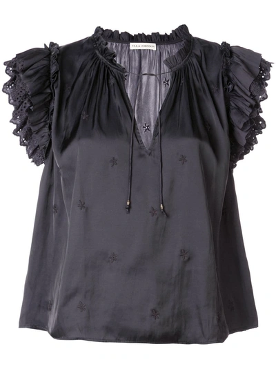 Ulla Johnson 超短袖英式刺绣罩衫 - 黑色 In Black