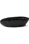 EUGENIA KIM CHER LEATHER-TRIMMED SEQUINED SATIN BERET