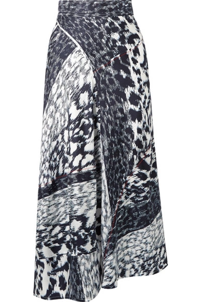 Victoria Beckham High-waist A-line Leopard-print Silk Midi Skirt In Blue