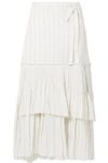 BROCK COLLECTION ORTENSIA RUFFLED STRIPED COTTON-VOILE WRAP MAXI SKIRT