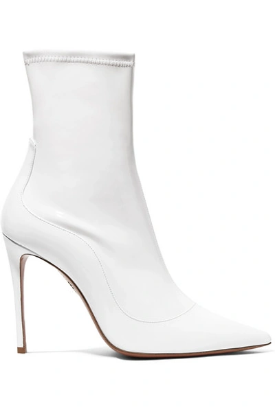 Aquazzura 105mm Latex & Patent Leather Ankle Boots In White