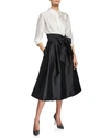 RICKIE FREEMAN FOR TERI JON TWO-TONE 3/4-SLEEVE TAFFETA SHIRTDRESS,PROD152730082