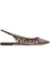 GIANVITO ROSSI PATENT LEATHER-TRIMMED LEOPARD-PRINT PVC SLINGBACK POINT-TOE FLATS