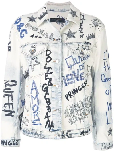 Dolce & Gabbana Stitched Graffiti Denim Jacket In White