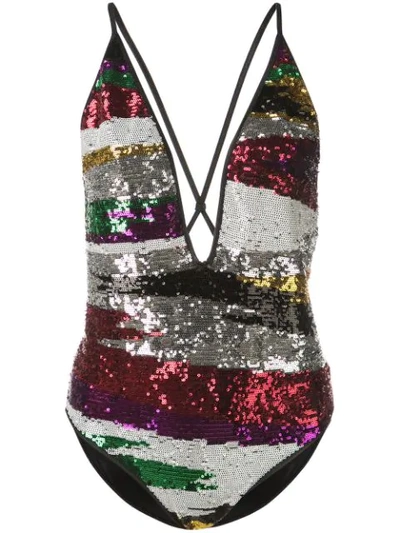 Missoni Sequined V Neck One Piece Swimsuit In Multicolour