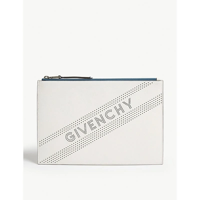 Givenchy Emblem Medium Perforated Leather Pouch Bag In White