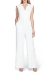 Tahari Asl Split-neck Jumpsuit In Ivory White
