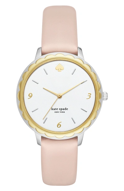 Kate Spade Morningside Leather Strap Watch, 38mm In Blush/ White/ Gold/ Silver