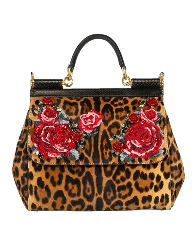 Dolce & Gabbana Women's Medium Sicily Leopard-print Floral Top Handle Bag