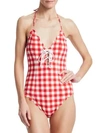 MARYSIA BROADWAY GINGHAM LACE-UP MAILLOT,400010483896