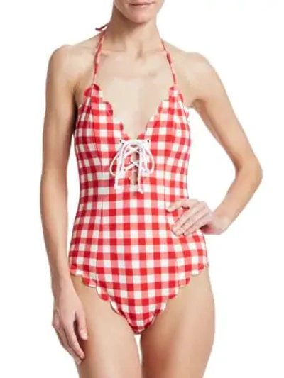 Marysia Broadway Gingham Lace-up Maillot In Maxi Cheery