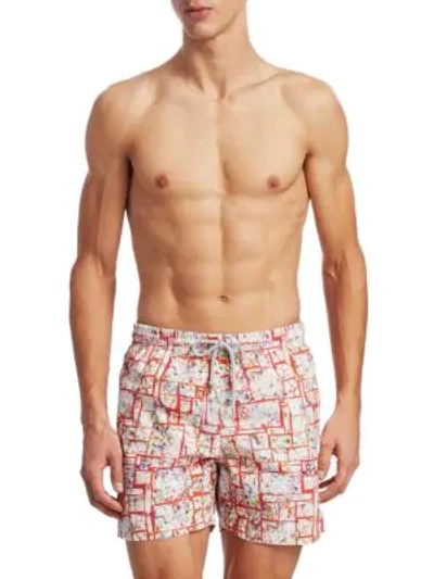 Saks Fifth Avenue Collection Paisley Box Swim Trunks In Red