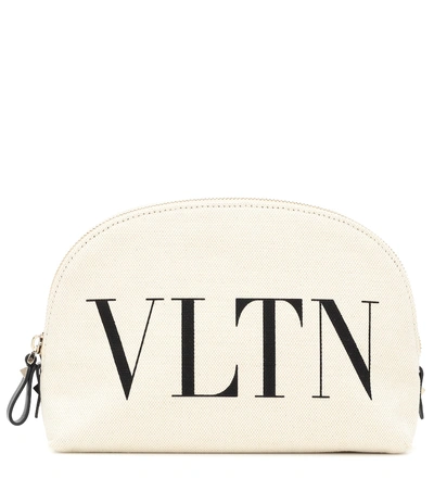 Valentino Garavani Vltn Medium Canvas Cosmetic Case In Beige