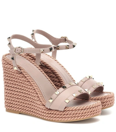 Valentino Garavani Torchon Rockstud Leather Wedge Sandals In Blue