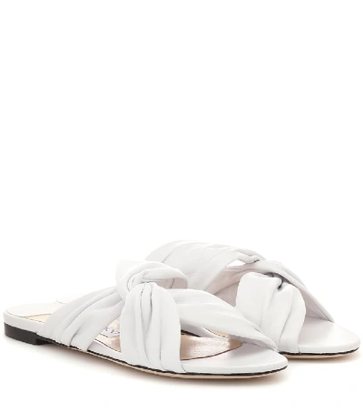 Jimmy Choo Lela Flat Napa Leather Slide Sandals In White