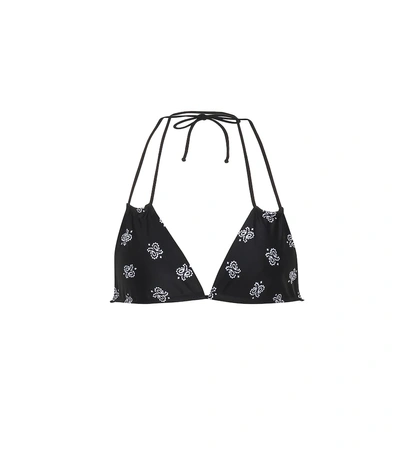 Saint Laurent Paisley-printed Triangle Bikini Top In Black