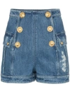 BALMAIN HIGH WAISTED BUTTON-DOWN DENIM SHORTS