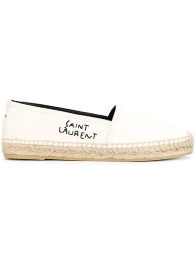 Saint Laurent Logo-embroidered Leather-trimmed Canvas Espadrilles In White