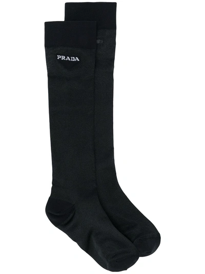 Prada Logo Intarsia Socks - 黑色 In Black