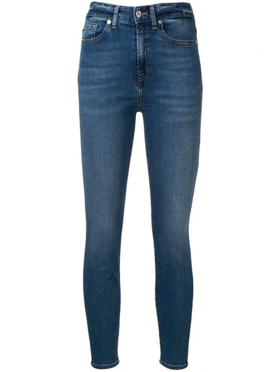 7 For All Mankind Crystal-embellished Distressed Mid-rise Skinny Jeans In Midnight Dark