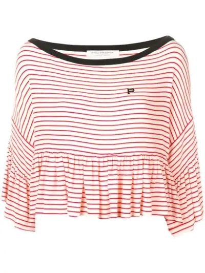 Philosophy Di Lorenzo Serafini Striped Ruffle Top In Neutrals